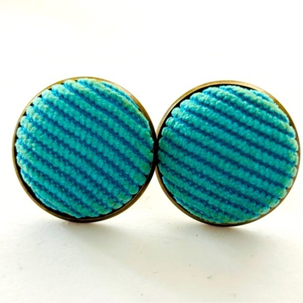 20mm Fabric Button Retro Stud Earrings, Handmade, NWT